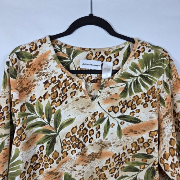Alfred Dunner Top Tee Blue Women's Size Large Brown & Green Animal/Jungle Print - Picture 2 of 11